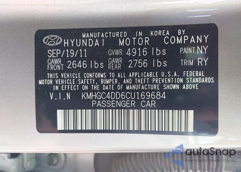 2012 Hyundai Genesis 3.8 из США, поврежденный, VIN KMHGC4DD6CU169684